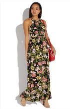 Load image into Gallery viewer, Open Back Floral Halter Cutout Maxi Dress (Black)