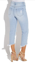 Load image into Gallery viewer, High Waisted Distressed Cropped Jeans (Light Wash)