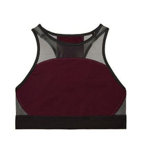 Load image into Gallery viewer, PINK Ultimate Mesh High Neck Crop Sports Bra Black Orchid Maroon