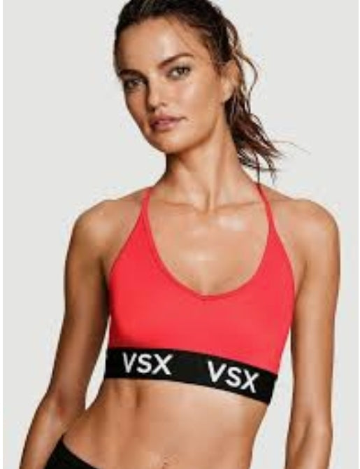 VSX Unlined Plunge Logo Band Strappy Racerback Neon Red Sports Bra Bra –  Boutique La Pink