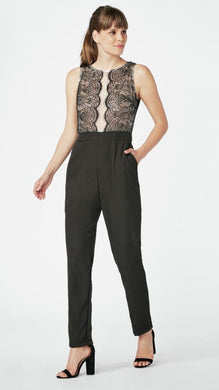 Black And White Lace Tailored Jumpsuit