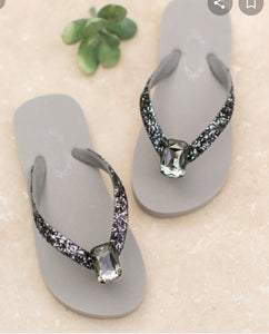 Grey Glitter Jewel Boutique Flip Flops