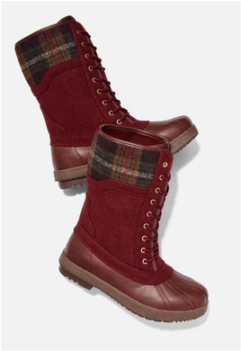 Anaelle Lace-up Duck Boot (wine plaid)