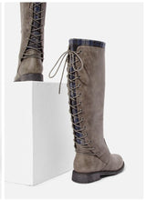 Load image into Gallery viewer, Elettra Lace-Up Back Flat Boot (charcoal)