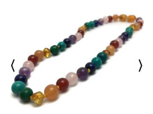 Load image into Gallery viewer, Baltic Amber Rainbow Teething Stress Necklace 12.5&quot; (5 months to 5 years, genuine gemstones)