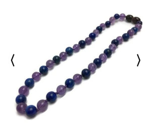 17" ADHD Focus Anger Amethyst Lapis Lazuli Necklace (genuine gemstones)