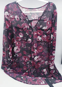 Sheer Floral Chiffon Long Sleeve Blouse